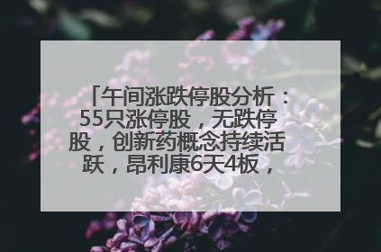 午间涨跌停股分析：55只涨停股，无跌停股，创新药概念持续活跃，昂利康6天4板，众生药业2连板