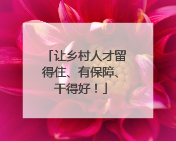 让乡村人才留得住、有保障、干得好！